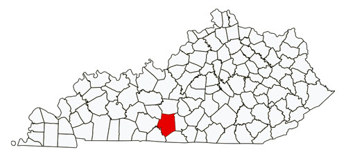 Kentucky map with Barren County highlighted