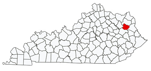 Kentucky map with Elliott County highlighted