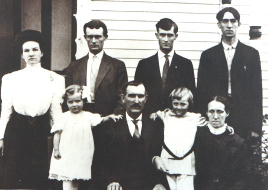 Robert Marshall Garrett's Family: Standing - Sophia (Boian) Garrett, Oscar Benton Garrett, James Royston "Rice" Garrett, David Sherman Garrett. Front row - Eva Garrett, Robert Marshall Garrett, Robert Ira Garrett and Lillie Bell (Warford) Garrett