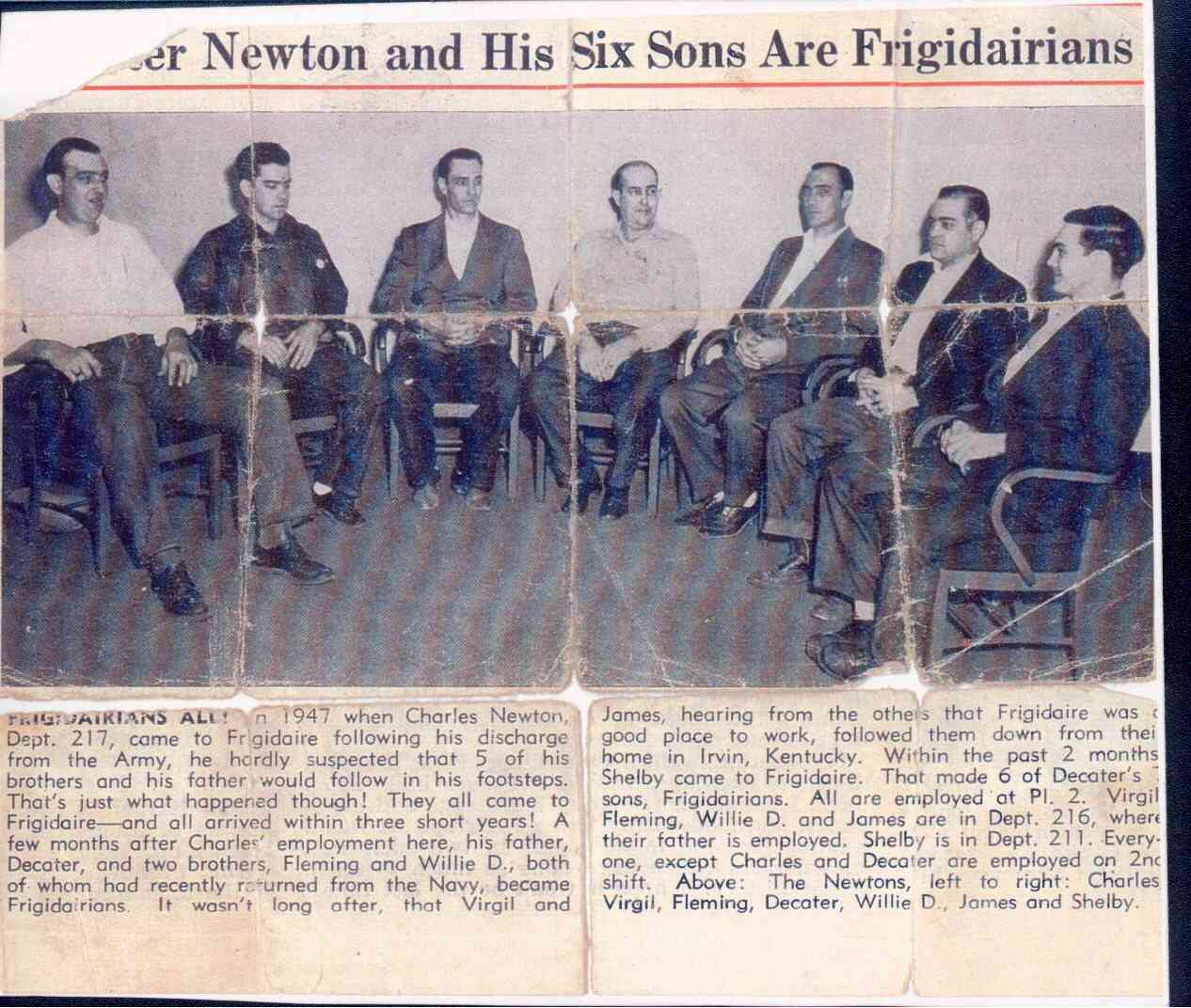 Decatur Newton and all his sons, who worked at Frigidaire in Dayton, Ohio together. They all lived in and around Pryse for many years and all are deceased now.