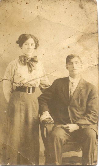Ida and Boon Powell, On back of postcard: "Sarah here is one of mine and Boons pictures now you and Tommy have your picture made and send to us. Ida Powell"