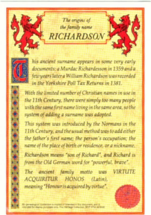 The Origins of the Family Name "Richardson"