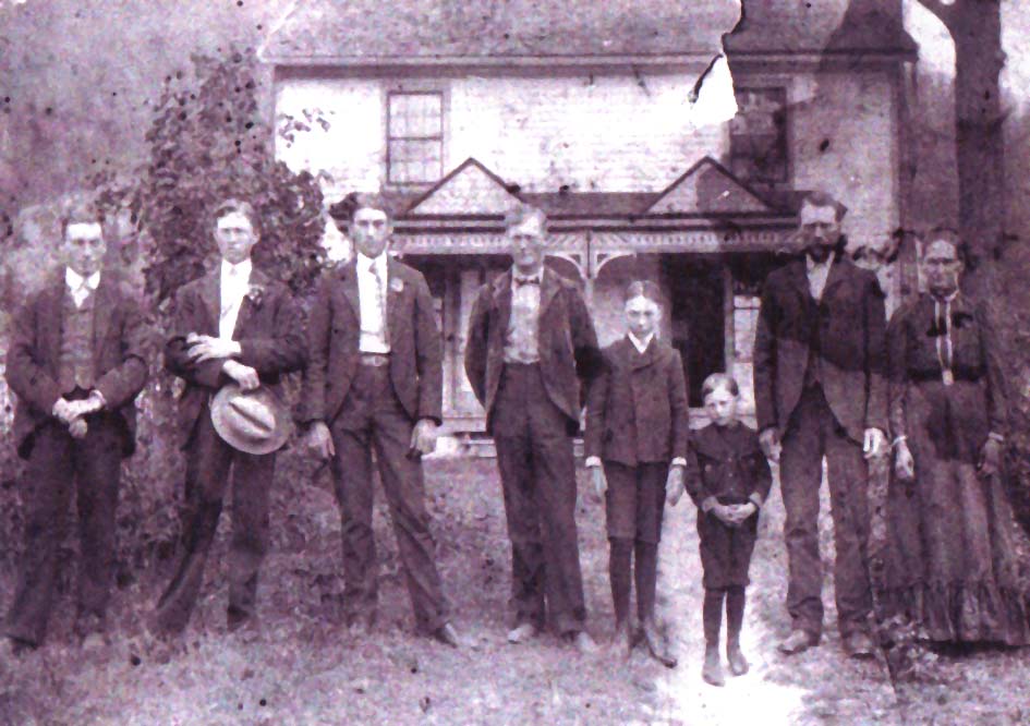 George Wagers Richardson with his wife, Polly Ann (Gabbard) Richardson and six of their sons. From left to right: Fant (age 27), Elias (22), Henry (18), Efford (15), Jonah (9), Lester (3) George W. (48) & Polly Ann (47). George Wagers Richardson was born September 27, 1850 in Wagersville, Estill Co., KY, s/o John P. Coleman Richardson and Nancy Ann Freeman. He died December 11, 1907 in Estill Co.,KY. Polly Ann Gabbard was born May 12, 1850 in Wagersville, Estill Co., KY, d/o Elijah G. Gabbard and Sarah Stephens. She died October 12, 1935 in Estill Co., KY and buried in Congleton Cemetery, Estill Co., KY