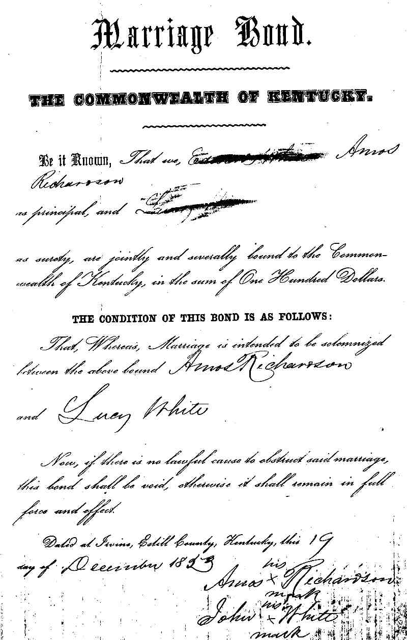 Amos Richardson & Lucy White Marriage Bond