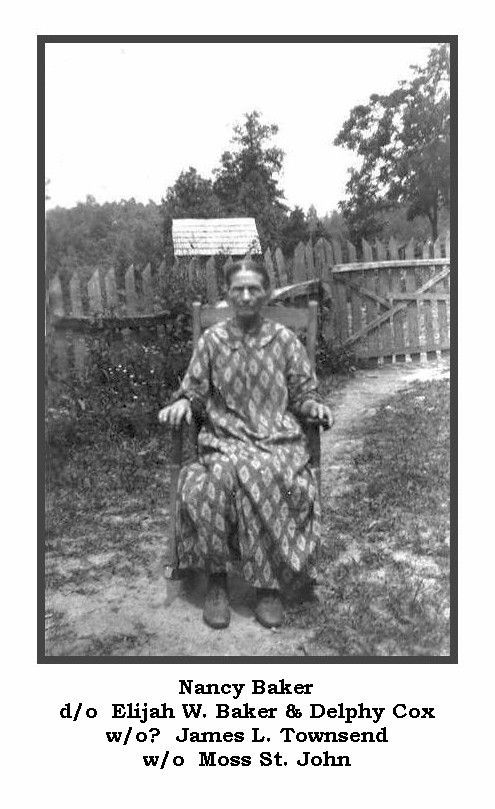 Nancy Baker, d/o Elijah W. & Delphy (Cox) Baker; w/o? James L. Townsend & w/o Moss St. John