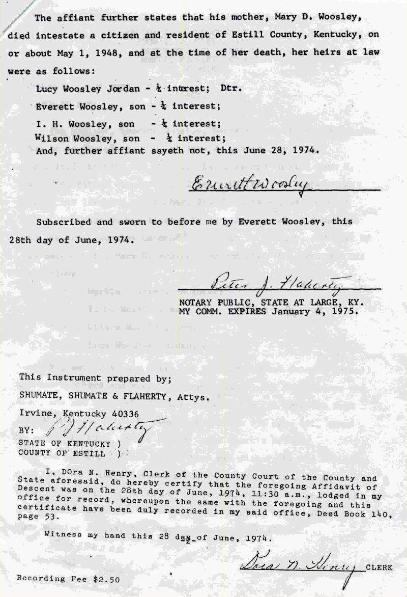 Affidavit of Descent from John W. Woosley Page 2