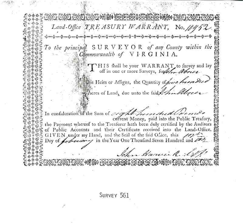John Abner Treasury Warrant-Survey 561 Page 1