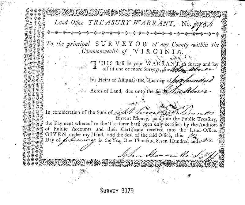John Abner Treasury Warrant-Survey 9179 Page 1