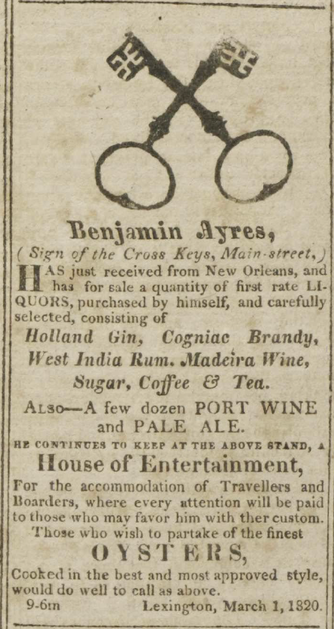 Benjamin Ayres Kentucky Gazette Ad April 21 1820