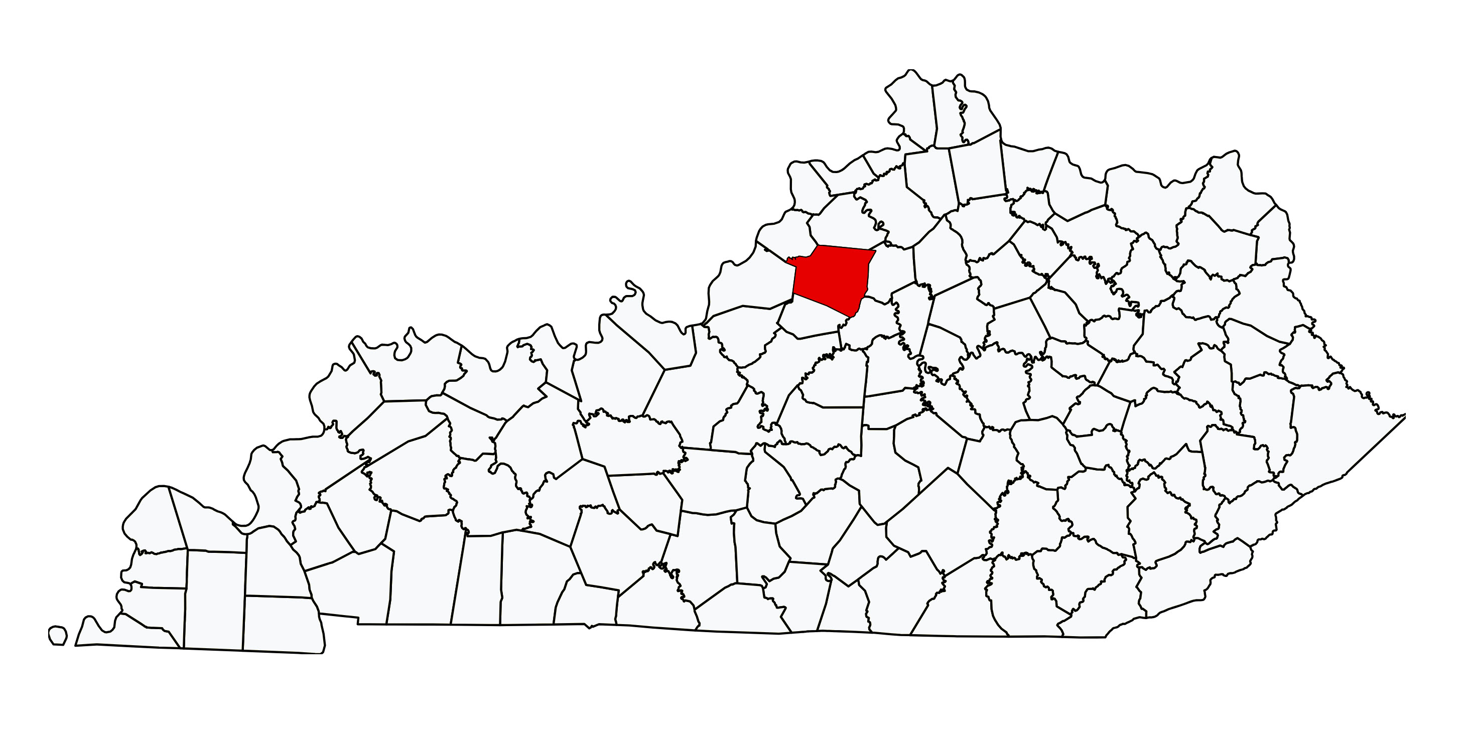 Kentucky map with Shelby County highlighted